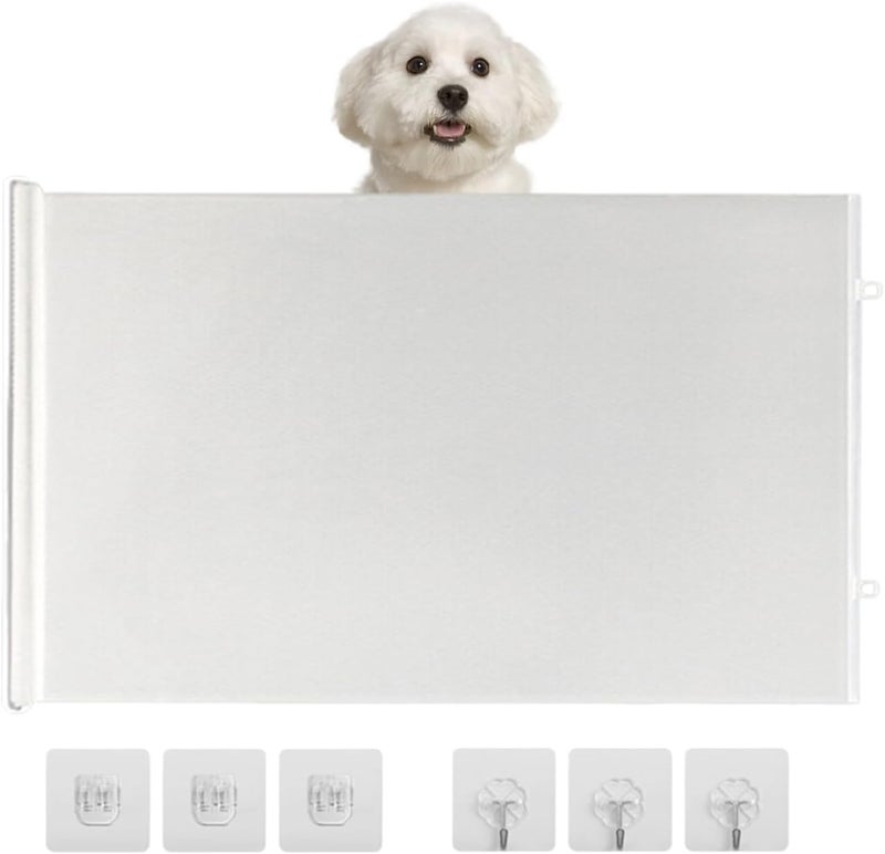 Dog Gates for Doorways,No Drilling Retractable Safety Fence,Indoor Dog Cat Mesh Safety Gate - for Outdoor Home Bedroom Living Room Bathroom Hallway Staircase Porch Garage Garden - Image 1