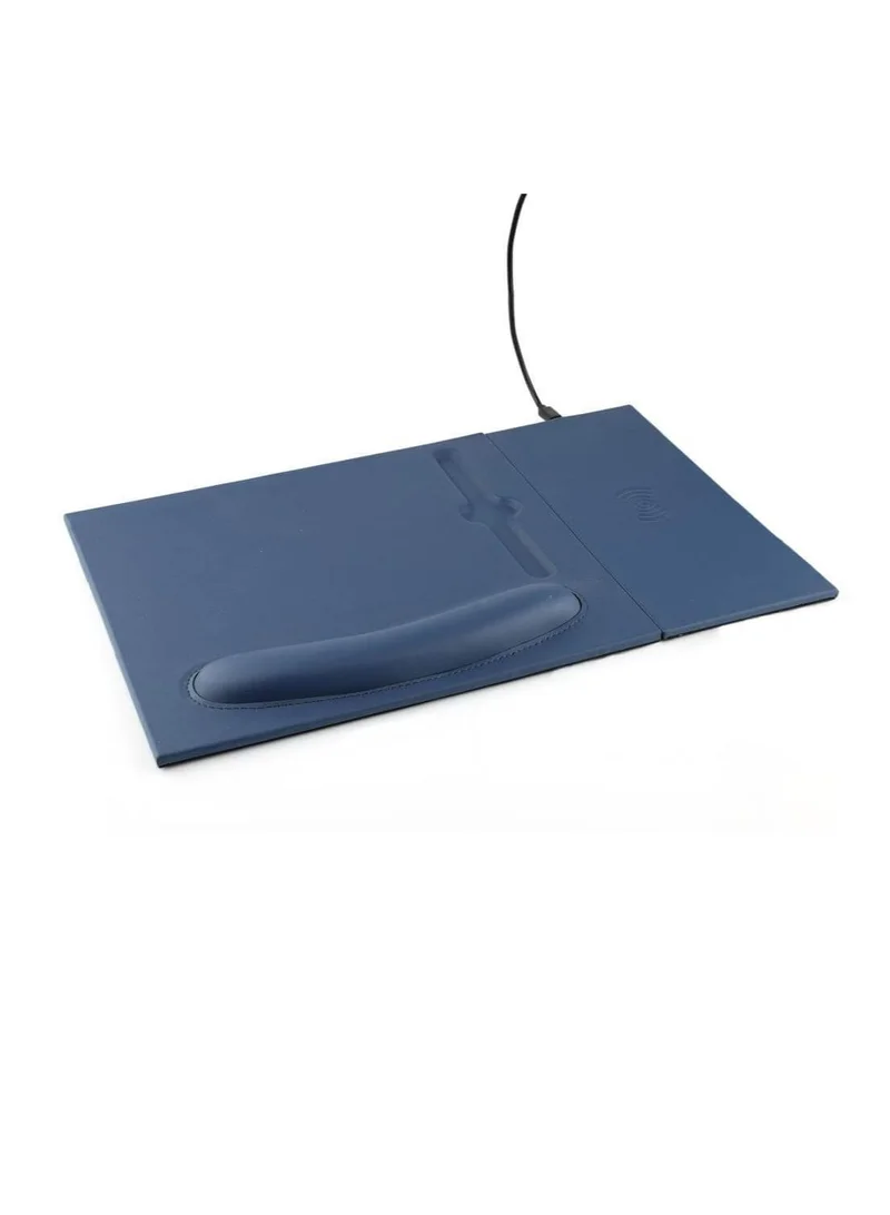 Memorii Mouse pad with wrist support 2 in 1 mouse pad with detachable and attachable 10W wireless charger pad, tech gift for men, boss, office corporate gifts (Navy Blue)