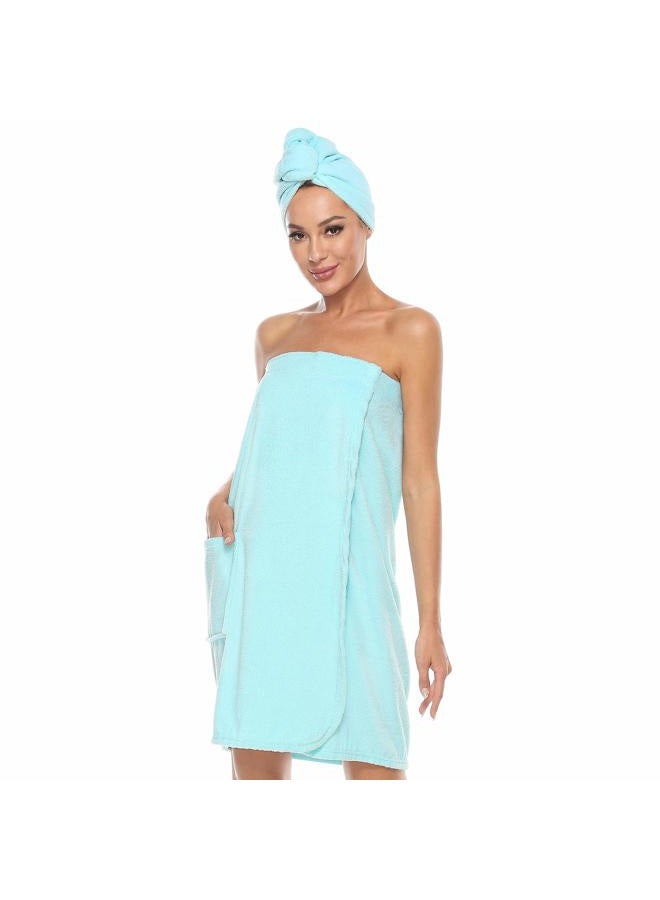 Kniffi Womens Wrap Towel Spa Wraps & Hair Towel Body Wrap Adjustable Closure Bathrobe, Blue, S-M - Image 1