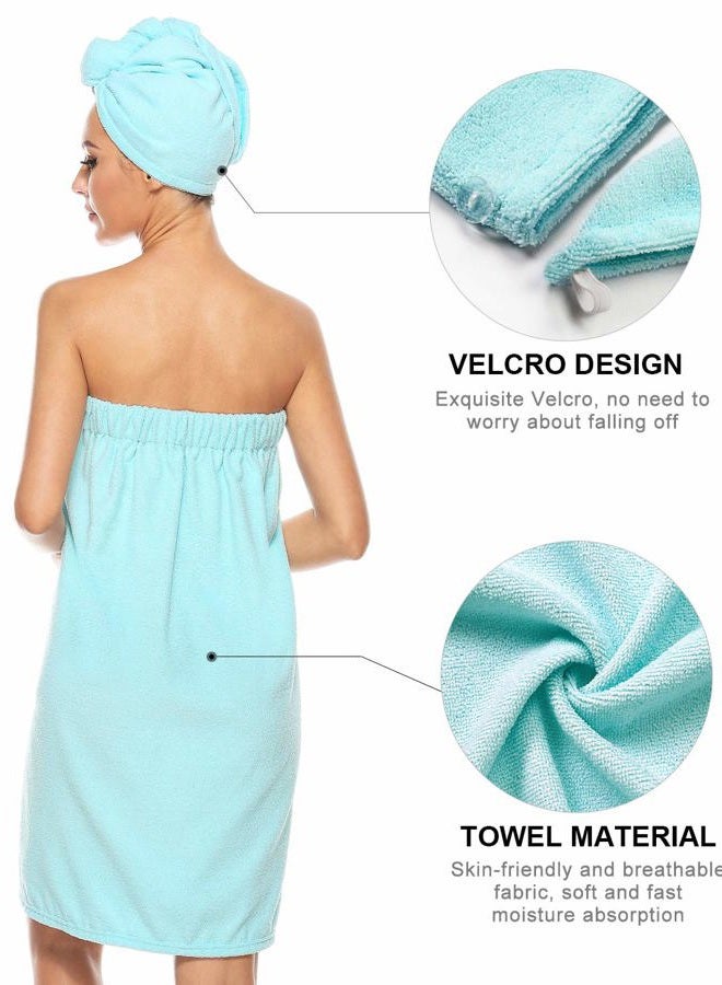 Kniffi Womens Wrap Towel Spa Wraps & Hair Towel Body Wrap Adjustable Closure Bathrobe, Blue, S-M - Image 3