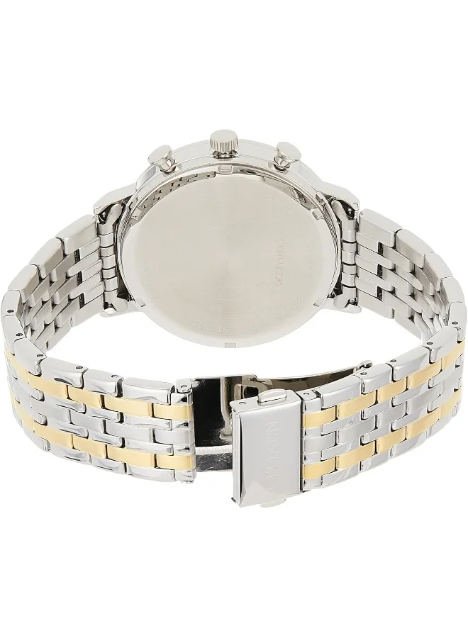 CITIZEN Citizen Stainless Steel Watch, Round Blue Dial Men's, Two Tone (Silver/Gold) Case and Band with Chronograph and Date Display