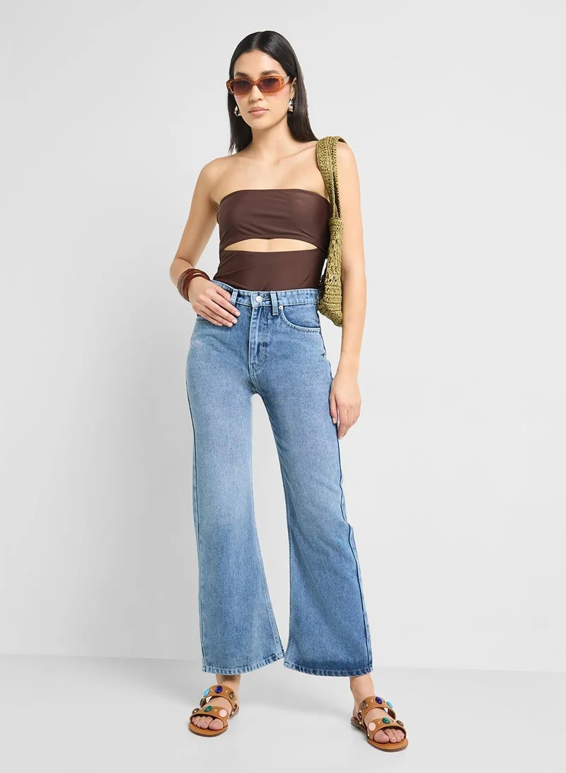 Ginger Blue Mid Rise Straight Fit Jeans for Women | Best Price UAE