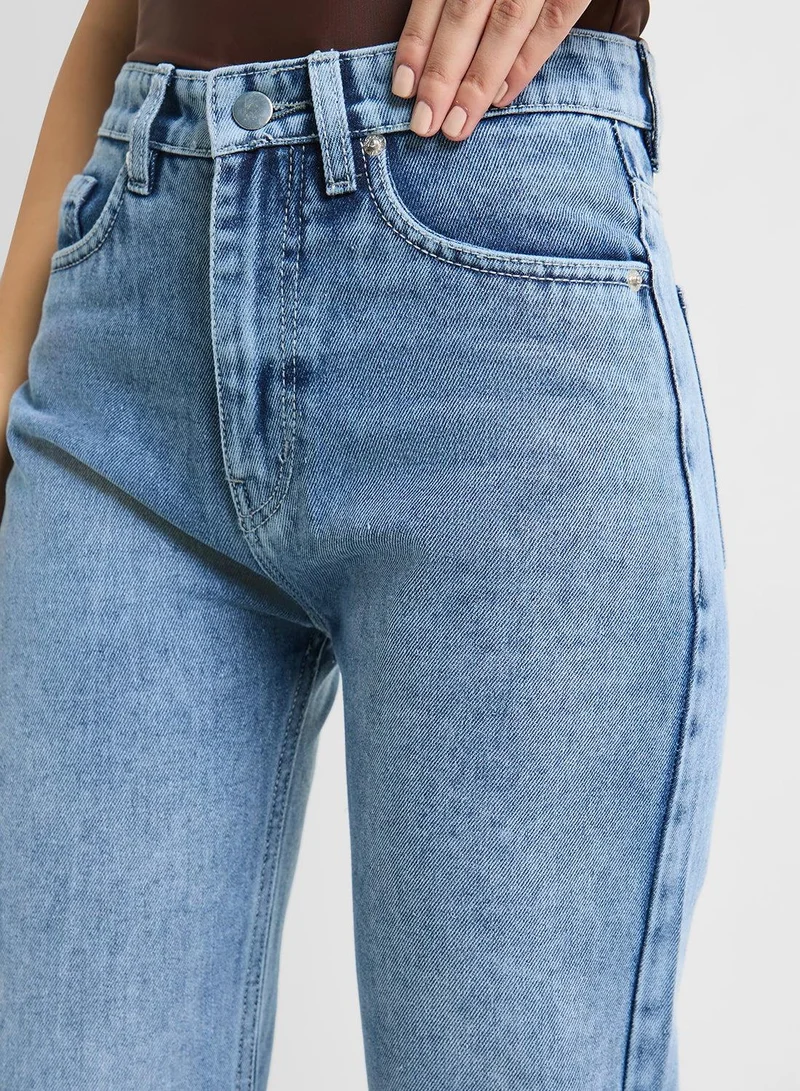 Ginger Blue Mid Rise Straight Fit Jeans for Women | Best Price UAE