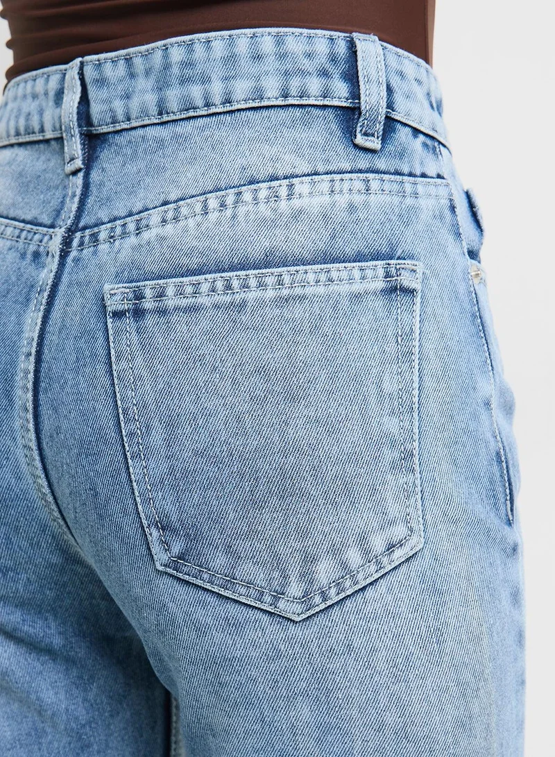Ginger Blue Mid Rise Straight Fit Jeans for Women | Best Price UAE