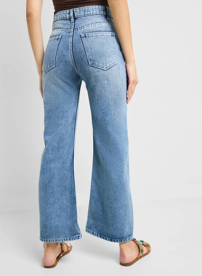 Ginger Blue Mid Rise Straight Fit Jeans for Women | Best Price UAE