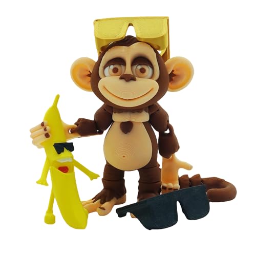 Xonery 3D Printed Articulated Monkey Figurines Mini Play Ornament Mini Animal Figurine Executive Desk Figurines Desk Dcor Monkey with Sunglasses Banana ASummer Banana Brown - Image 1