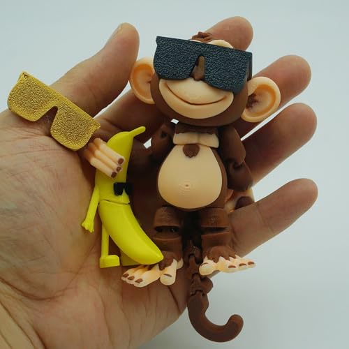 Xonery 3D Printed Articulated Monkey Figurines Mini Play Ornament Mini Animal Figurine Executive Desk Figurines Desk Dcor Monkey with Sunglasses Banana ASummer Banana Brown - Image 5
