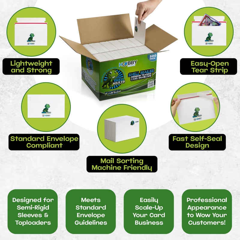 Hobby Armor 500 Pack Shell Mailer Trading Card Mailers By Hobby Armor  7"" X 4.35"" Trading Card Envelopes For Shipping  Perfect Sized Shipping Envelope For Mailing Semi-Rigid And Toploaders  Protector Supplies - Image 3