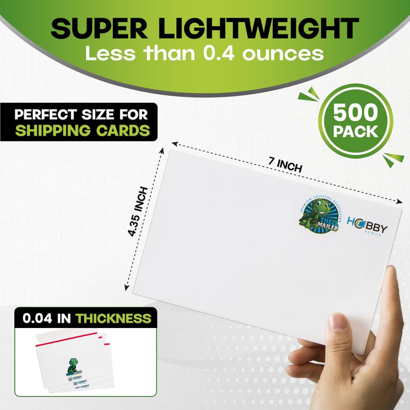 Hobby Armor 500 Pack Shell Mailer Trading Card Mailers By Hobby Armor  7"" X 4.35"" Trading Card Envelopes For Shipping  Perfect Sized Shipping Envelope For Mailing Semi-Rigid And Toploaders  Protector Supplies - Image 2