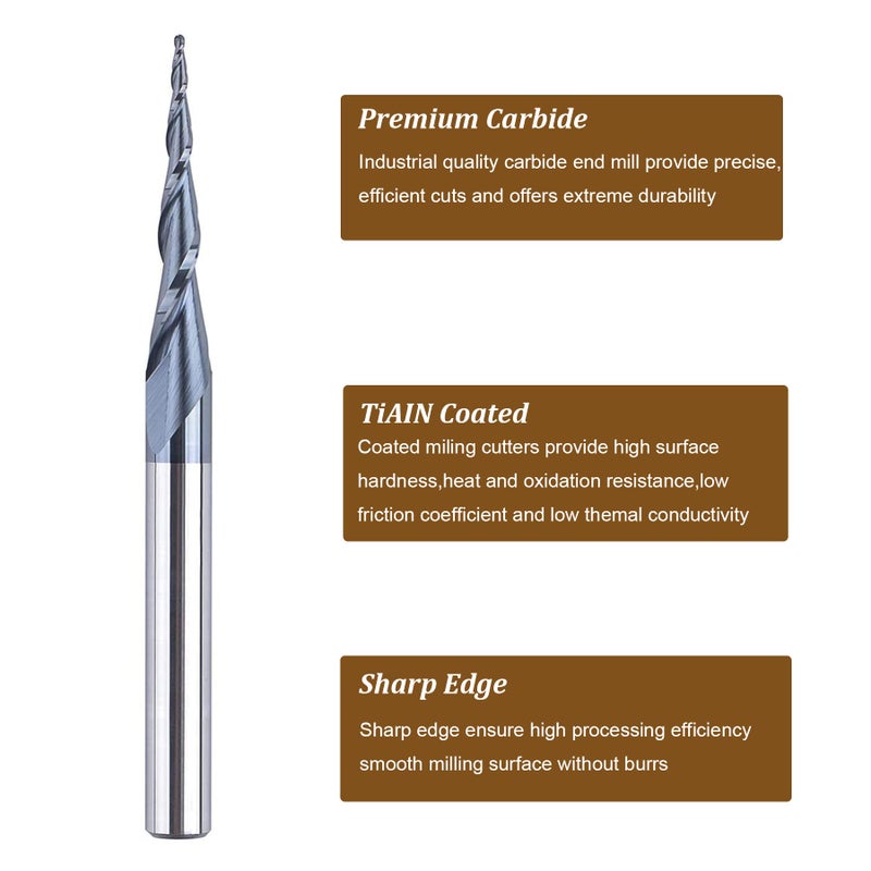 SpeTool Tapered Ball Nose Spiral Router Bit 1.0mm Tip Diameter (0.5mm Radius) 4.82 Deg for CNC Milling Engraver Carving Bits - Image 4