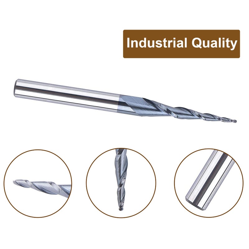 SpeTool Tapered Ball Nose Spiral Router Bit 1.0mm Tip Diameter (0.5mm Radius) 4.82 Deg for CNC Milling Engraver Carving Bits - Image 3