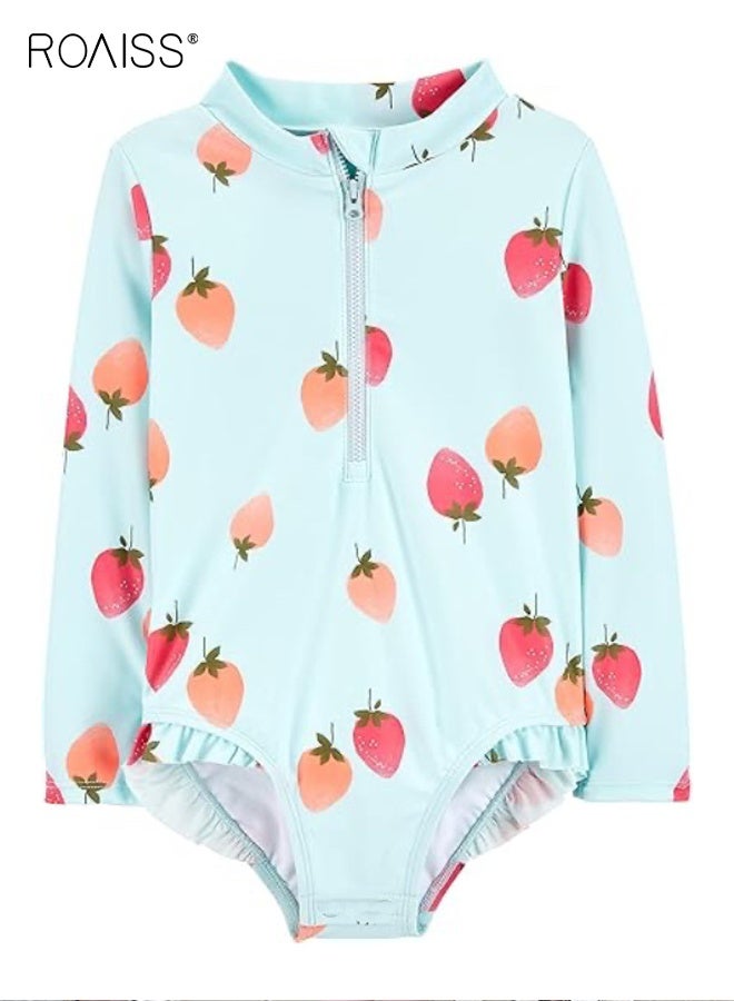 رويس بدلة سباحة للبنات بأكمام طويلة بسحاب من قطعة واحدة، بدلة سباحة صيفية مدمجة للحماية من أشعة الشمس، ملابس سباحة واقية من الطفح الجلدي للبنات الصغار - Image 1