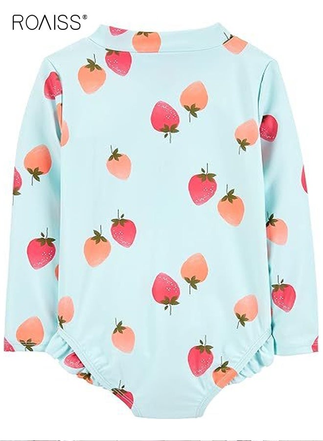 رويس بدلة سباحة للبنات بأكمام طويلة بسحاب من قطعة واحدة، بدلة سباحة صيفية مدمجة للحماية من أشعة الشمس، ملابس سباحة واقية من الطفح الجلدي للبنات الصغار - Image 2