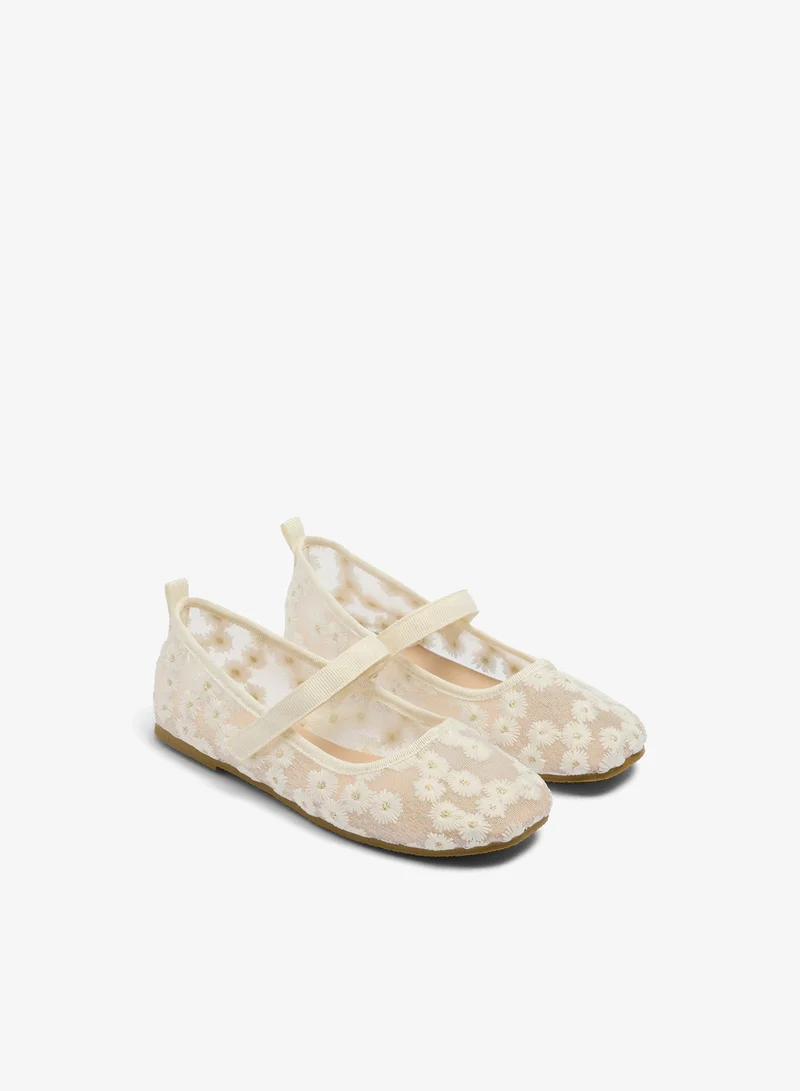 Matalan Girls White Floral Mesh Ballet Flats