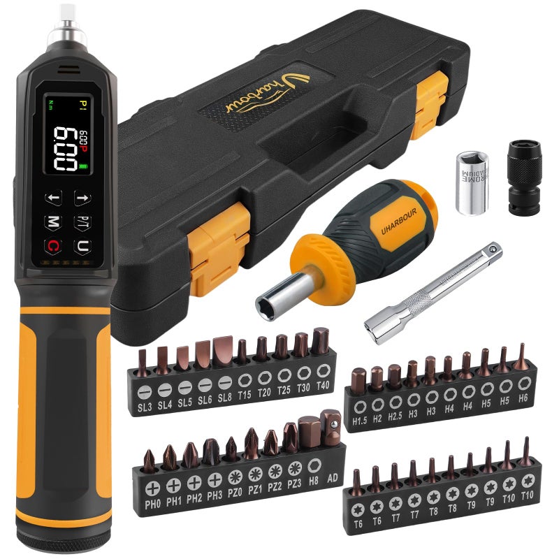 Uharbour Digital Torque Screwdriver 0096Nm Torque Screwdriver Set with 14 Elastic Bit Holder Extension Rod Flat Hex Torx and Philips Bits Suitable for Gunsmithing DIY Bicycle Maintenance - Image 2