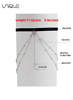 Unique Moon Thigh Chain Silver Tassel Crescent Moon Pendant Elastic Beads Layered Leg Harness Body Chain Boho Bikini Party Body Chain Beach Hottie Leg Chain Jewelry for Women Girls（Silver）  - Image 2