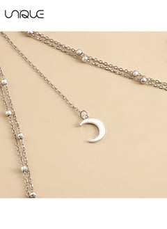 Unique Moon Thigh Chain Silver Tassel Crescent Moon Pendant Elastic Beads Layered Leg Harness Body Chain Boho Bikini Party Body Chain Beach Hottie Leg Chain Jewelry for Women Girls（Silver）  - Image 5