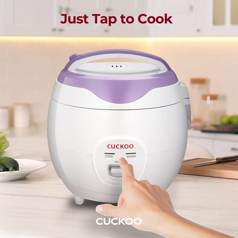 Cuckoo طباخ أرز كوكو الأساسي وسخان مع وعاء داخلي غير لاصق، طباخ أرز 6 أكواب غير مطبوخة / 12 كوب مطبوخة، سهل الاستخدام، طباخ أرز صغير، صانع أرز لزج، أبيض / بنفسجي (CR-0671V) - Image 3