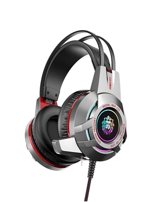 Recci REP-L22 Wired Gaming Headset with Microphone - Lightweight Design & LED - USB and 3.5mm