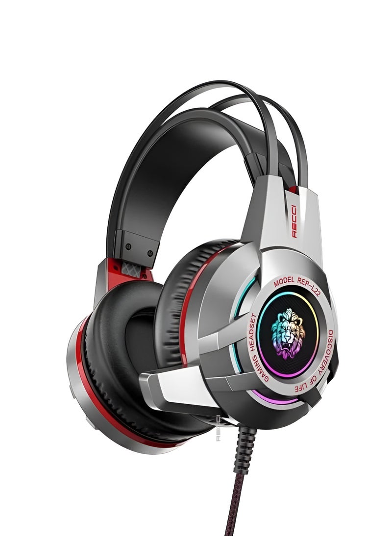 Recci REP-L22 Wired Gaming Headset with Microphone - Lightweight Design & LED - USB and 3.5mm
