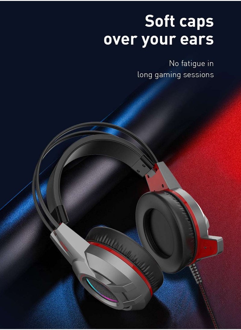 Recci REP-L22 Wired Gaming Headset with Microphone - Lightweight Design & LED - USB and 3.5mm