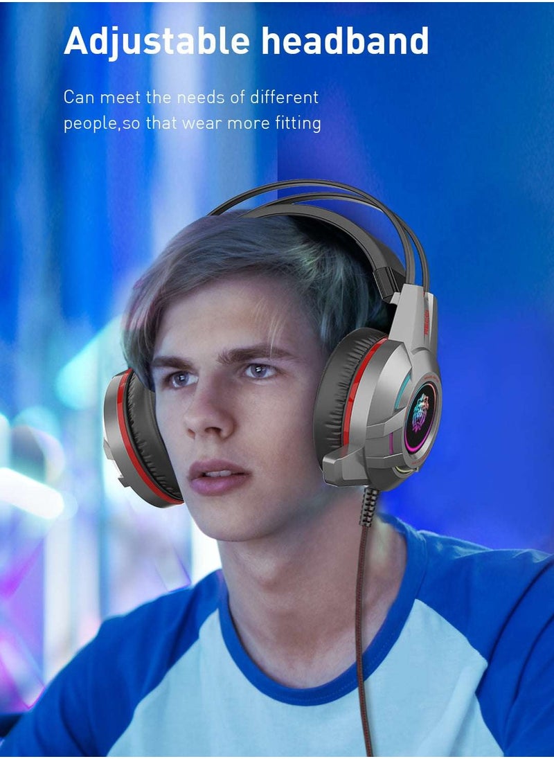 Recci REP-L22 Wired Gaming Headset with Microphone - Lightweight Design & LED - USB and 3.5mm