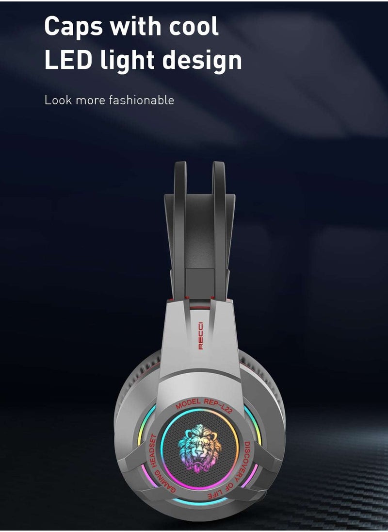 Recci REP-L22 Wired Gaming Headset with Microphone - Lightweight Design & LED - USB and 3.5mm