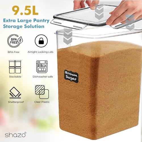 Shazo 2 PC (9.5L | 321 Oz) Extra Large Bulk Food Storage Containers with Airtight Lids for Flour, Sugar, Rice, Cereal & Pasta - Leakproof, BPA-Free Plastic Canisters for Kitchen & Pantry Organization - Image 4