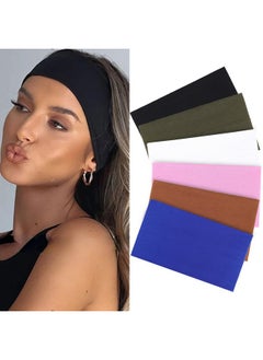 Xtrend XTREND 6 Pcs Wide Headbands for Women Extra Large Turban Stretch Fashion Headband Boho Hair Band Workout Running Sport Hairband Girls Accessories (Black, Coffee, Army Green, White, Pink, Bluen)  - Image 1