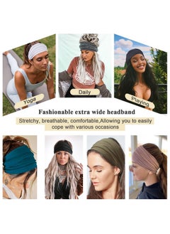 Xtrend XTREND 6 Pcs Wide Headbands for Women Extra Large Turban Stretch Fashion Headband Boho Hair Band Workout Running Sport Hairband Girls Accessories (Black, Coffee, Army Green, White, Pink, Bluen)  - Image 4