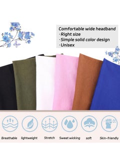 Xtrend XTREND 6 Pcs Wide Headbands for Women Extra Large Turban Stretch Fashion Headband Boho Hair Band Workout Running Sport Hairband Girls Accessories (Black, Coffee, Army Green, White, Pink, Bluen)  - Image 2