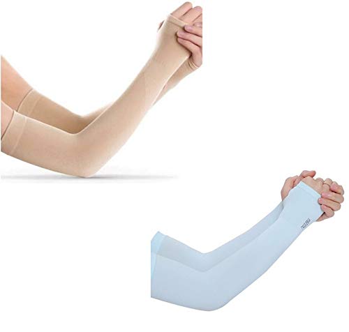 Dressify®High Performance Fingure Arm Sleeves for Athletic Fingure Arm Sleeves Perfect for Cricket, Bike Riding,Cycling, Basketball, Baseball, Running & Outdoor Activities (Beige + Sky Blue) - Image 5