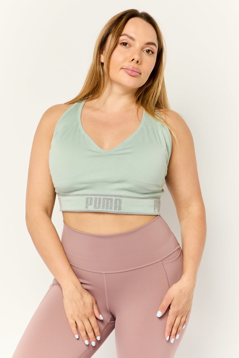 PUMA Women Plus Size Brand Logo Padded Outdoor Sports Bra, Mint Green - Image 1
