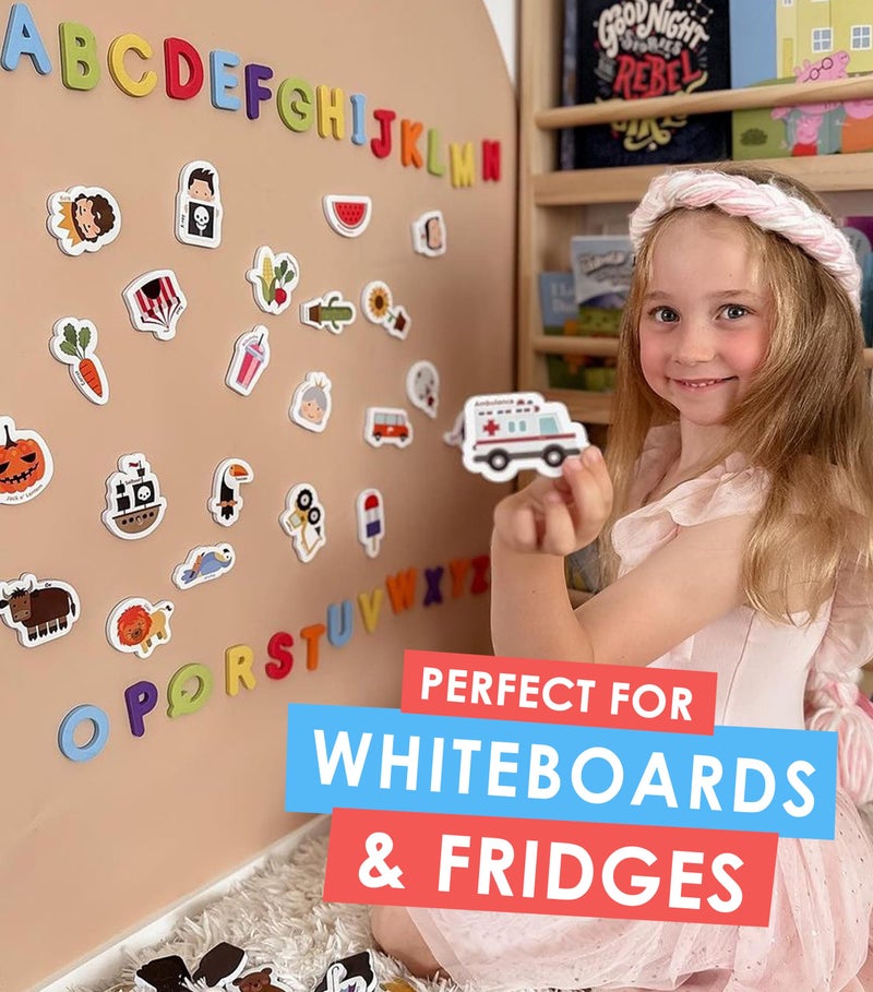 Curious Columbus Magnetic Objects and Letters. Set of 78 Foam Magnets Including 52 Pictures and 26 Uppercase Alphabet Magnets from A-Z. Educational Toy for Preschool Learning - Image 4