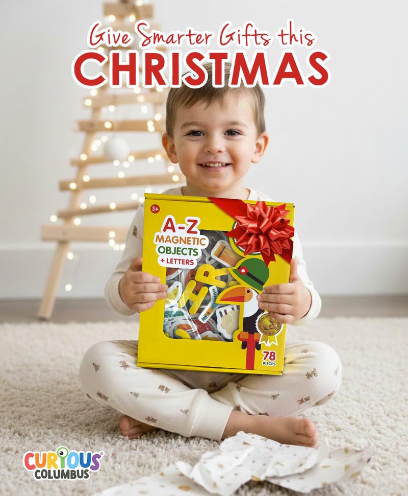 Curious Columbus Magnetic Objects and Letters. Set of 78 Foam Magnets Including 52 Pictures and 26 Uppercase Alphabet Magnets from A-Z. Educational Toy for Preschool Learning - Image 2