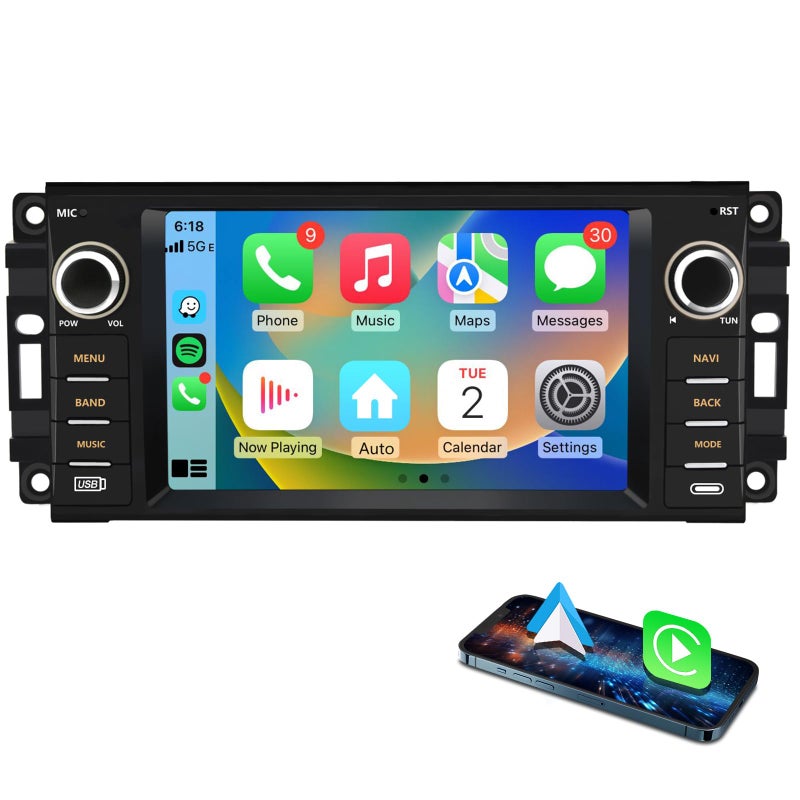 AWESAFE [2GB+64GB] Car Stereo for Jeep Wrangler JK 2007-2018 Dodge Ram 1500 2008-2012, Touch Screen Carplay Radio with WiFi GPS AM FM CarPlay Android Auto - Image 1