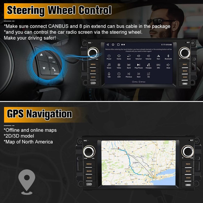 AWESAFE [2GB+64GB] Car Stereo for Jeep Wrangler JK 2007-2018 Dodge Ram 1500 2008-2012, Touch Screen Carplay Radio with WiFi GPS AM FM CarPlay Android Auto - Image 4