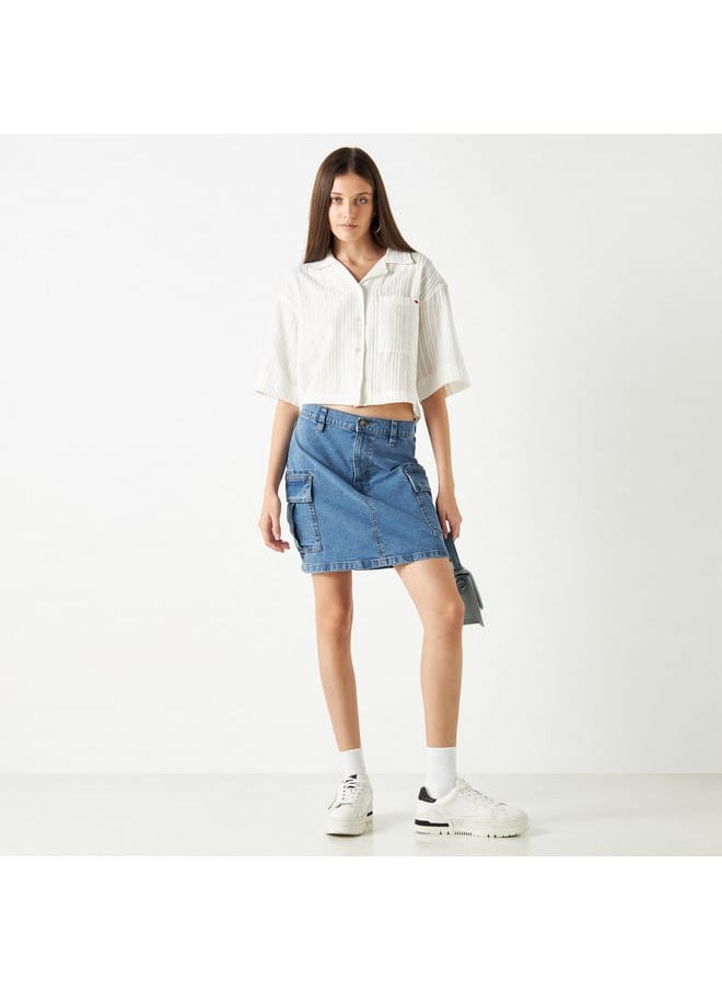 Lee Cooper - Lee Cooper Textured Crop Shirt with Short Sleeves - Image 1