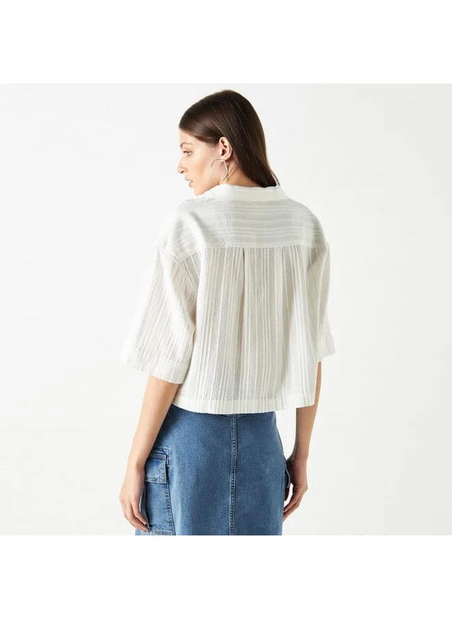 Lee Cooper Lee Cooper Textured Crop Shirt with Short Sleeves