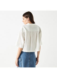 Lee Cooper Lee Cooper Textured Crop Shirt with Short Sleeves  - Image 3