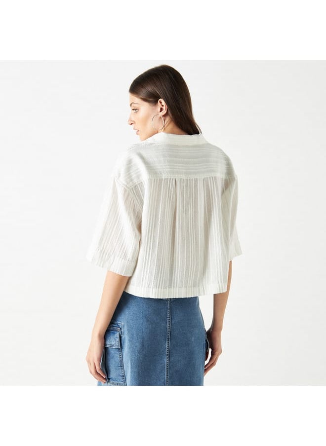 Lee Cooper - Lee Cooper Textured Crop Shirt with Short Sleeves - Image 1
