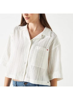 Lee Cooper Lee Cooper Textured Crop Shirt with Short Sleeves  - Image 4