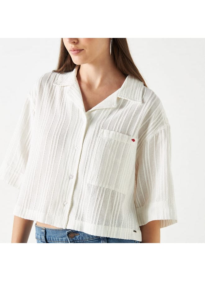 Lee Cooper - Lee Cooper Textured Crop Shirt with Short Sleeves - Image 1