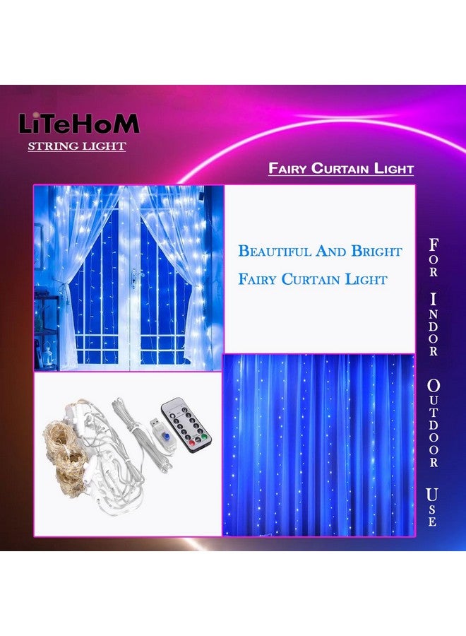 Litehom 300 Led Fairy Curtain Lights 3 Meters With Remote Control Adjustable,Usb Operated Led Light For Home Decoration,Diwali Decoration,Bedroom Birthday Balloon Decoration(Blue) - Image 4