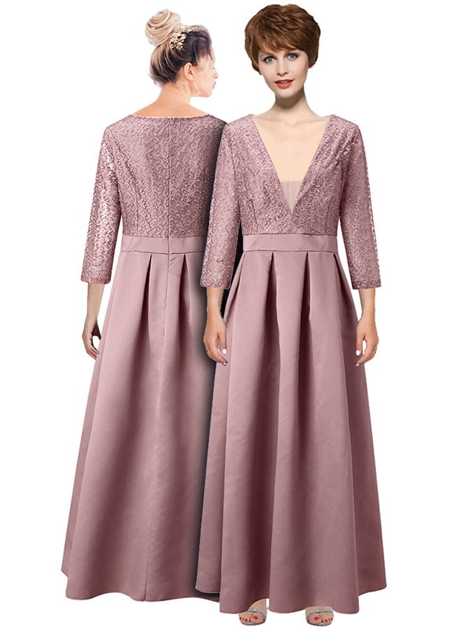 MARGOUN Small Size, Elegant Prom Evening Party Dress Women Wedding Robe Maxi Dress Solid Sequins V Neck Big Swing Night Dress Pink/A1573  - Image 1