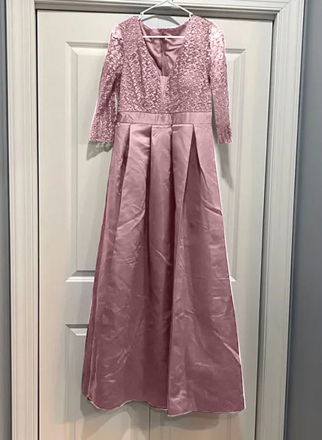 MARGOUN Small Size, Elegant Prom Evening Party Dress Women Wedding Robe Maxi Dress Solid Sequins V Neck Big Swing Night Dress Pink/A1573  - Image 4