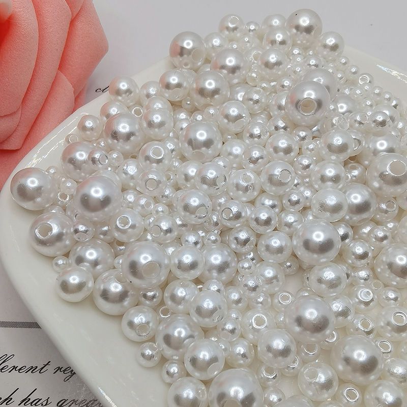 ABS Hole Mixed Color Faux Pearl Beads Handmade Beaded DIY Material Shoes Clothing Hats Bracelet Accessories pure white