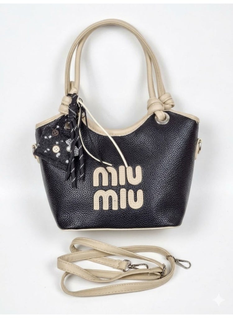 Miu Miu Pebbled Leather Mini Wander – Midnight Black & Cream