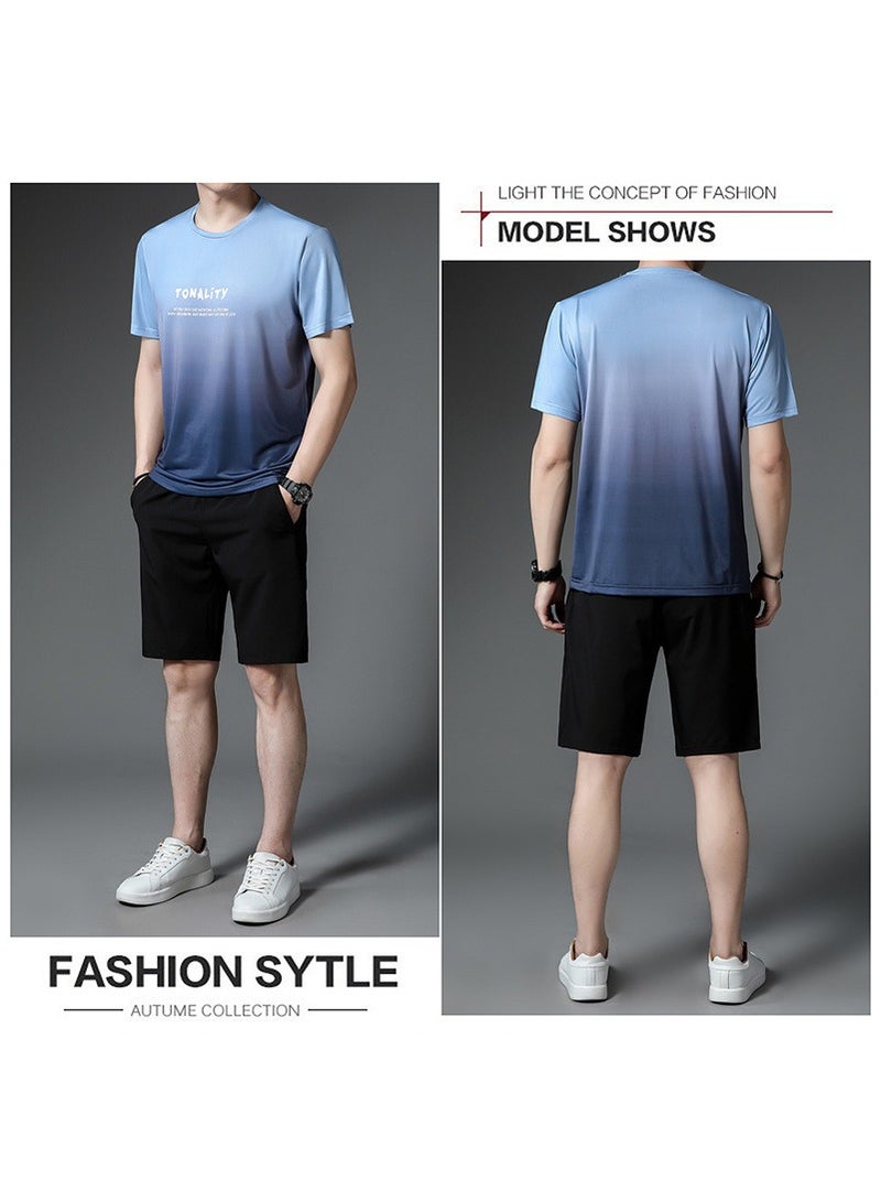 Men's Summer Fashion Casual Print Sports Short sleeved Shorts Set  - Image 2