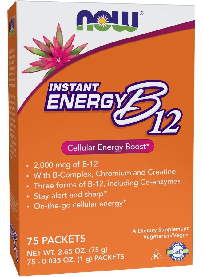 NOW Supplements, Instant Energy B-12 (2,000 mcg of B-12 per packet), Cellular Energy Boost*, 75 Packets - Image 1